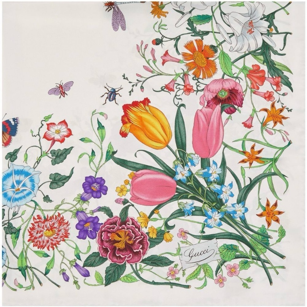 New Authentic Gucci Flora Print Silk Scarf - Picture 3 of 8